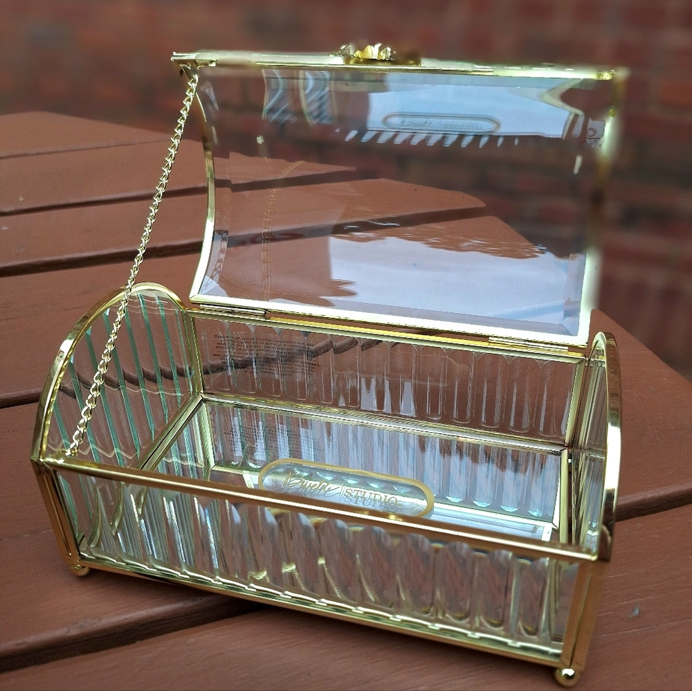 Glass Display Box Gold Metal Jewelry Box Holder Casket Stained Glass Case - Picture 9 of 17